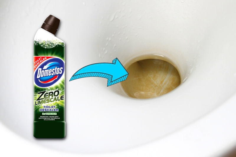 clean toilet bowl with commercial cleaner