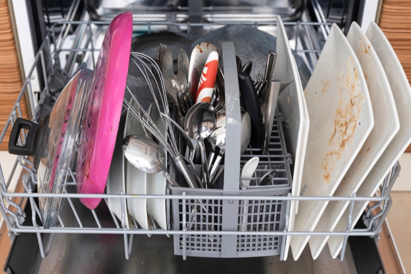dirty dishes in dishwasher