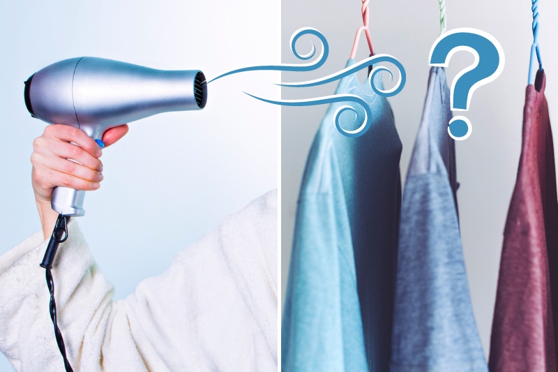 drying clothes with hair dryer
