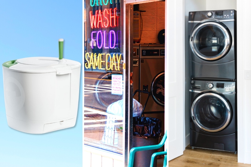 portable washing machine, launderette, washer dryer stack together