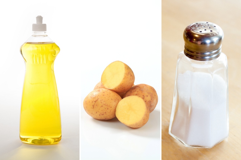 washing up liquid potatoes and salt