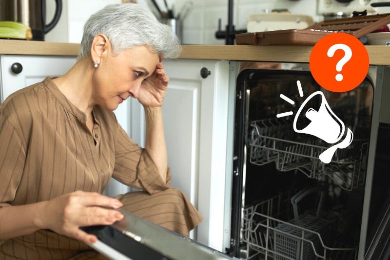 woman upset with noisy dishwasher