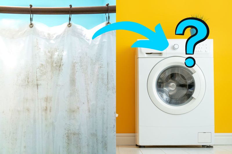 Plastic shower curtain in washing machine