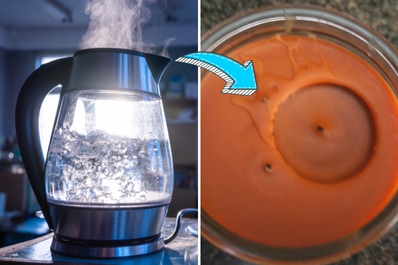 boiling water and melted candle