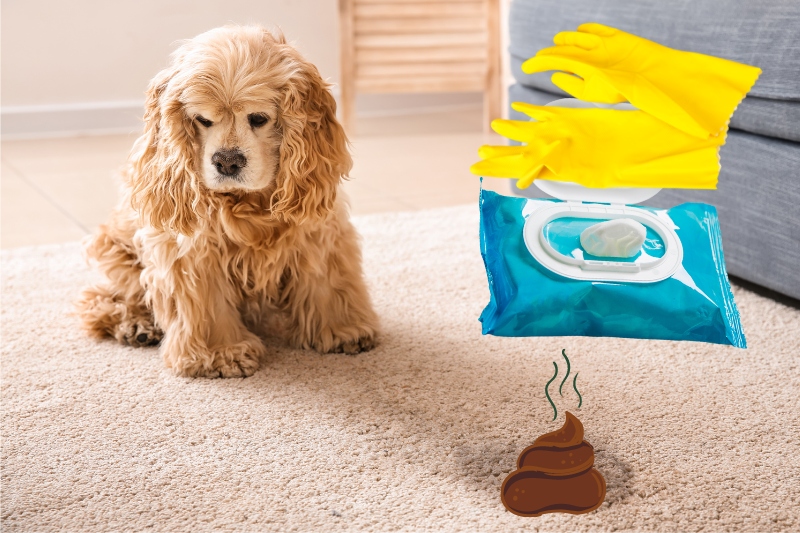 gloves and baby wipes in removing dog poop from carpet