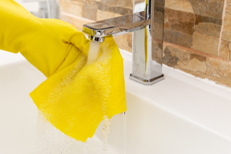 rinse microfibre cloth by hand in the sink