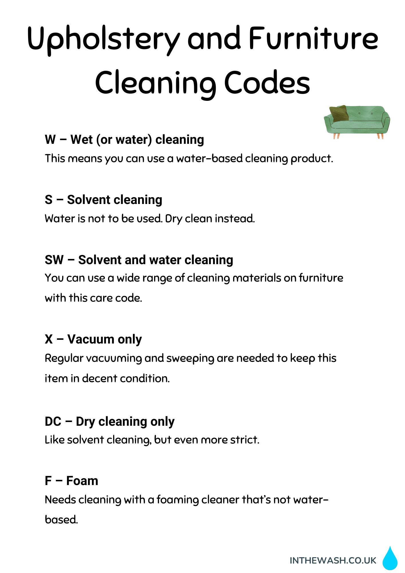 Upholstery and Furniture Cleaning Codes