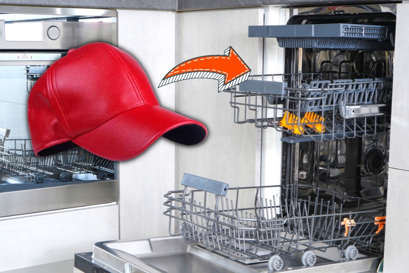 baseball cap in dishwasher