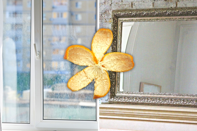 clean window and mirror with orange peel