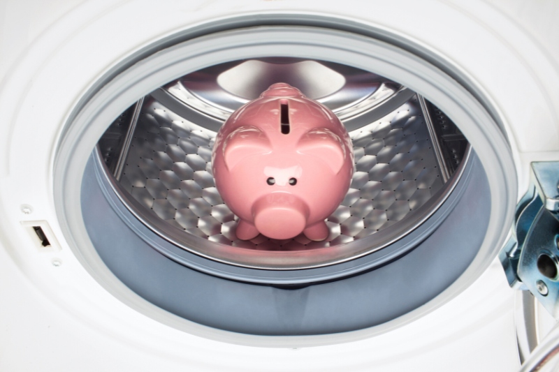 piggy bank in washing machine