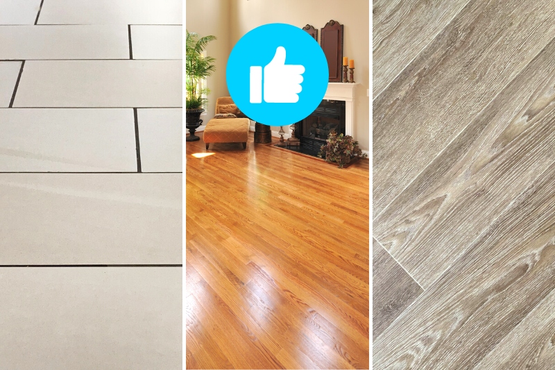 tile, sealed hardwood and vinyl flooring