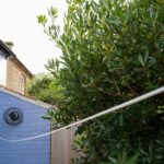Retractable washing line in garden