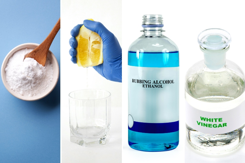 baking soda, lemon juice, rubbing alcohol and white vinegar