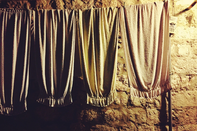 hanging towels at night