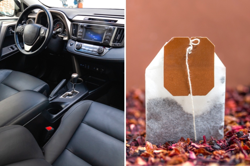 inside of car and tea bag