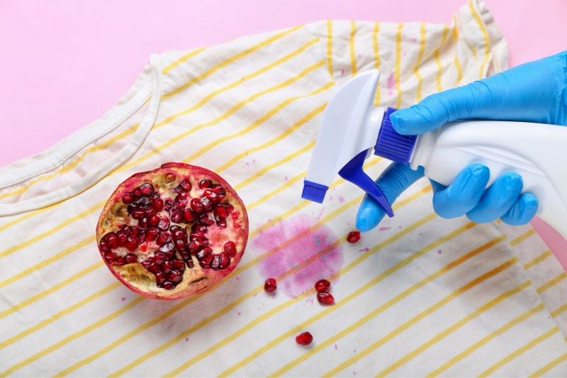 pomegranate stain on shirt and spray bottle