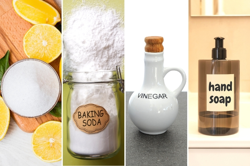 citric acid, baking soda, vinegar and hand soap