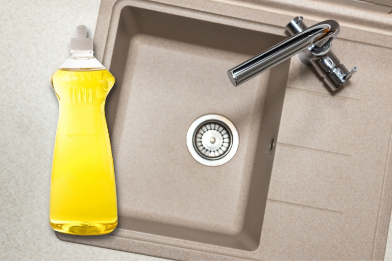 clean granite sink with washing up liquid