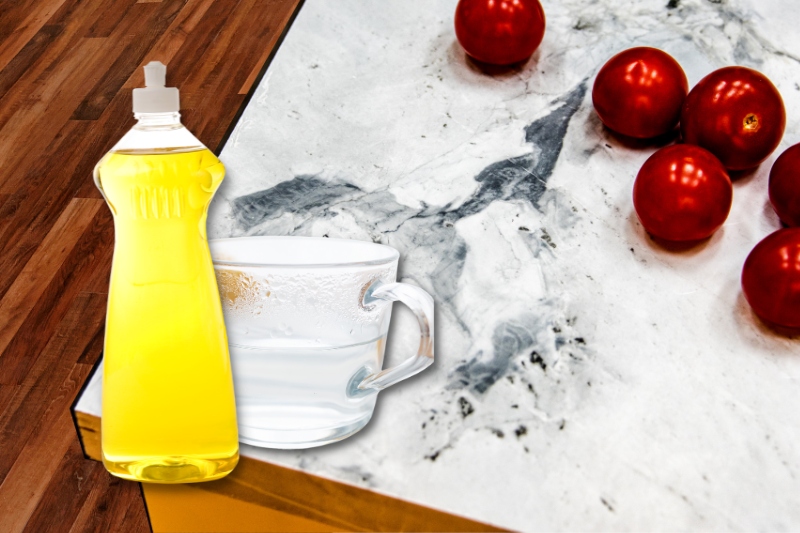 clean quartz countertop with washing up liquid and warm water