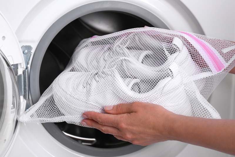 shoes in a mesh laundry bag for washing