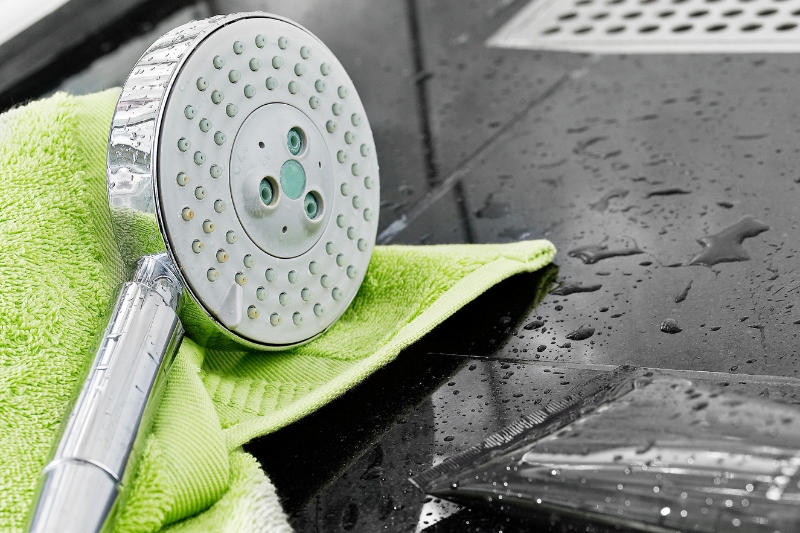 wet shower head and floor