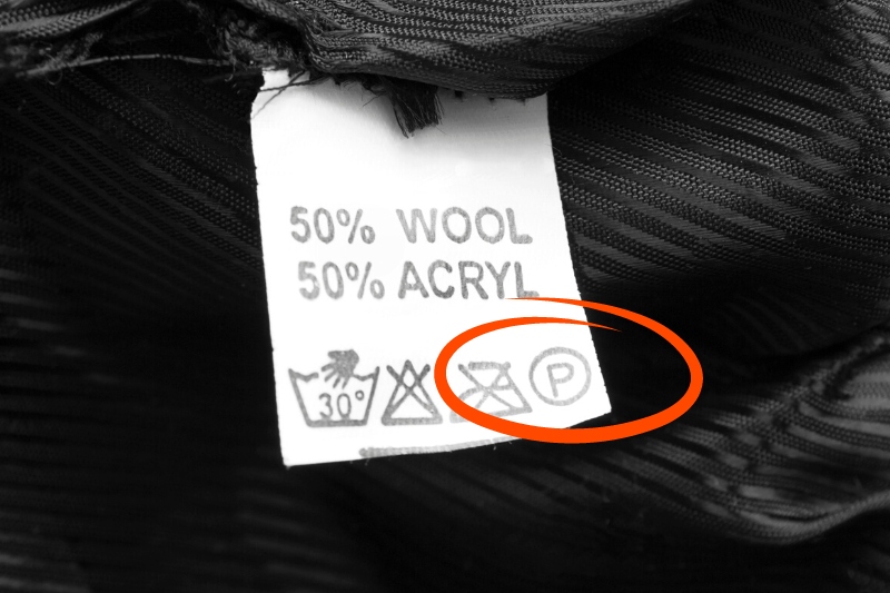 P in a circle symbol in clothes care label