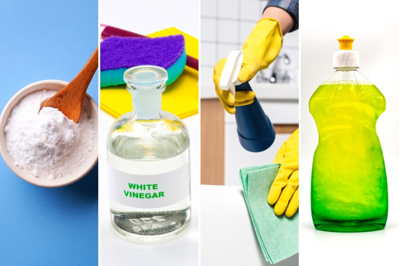 baking soda, white vinegar, antibac spray and washing up liquid