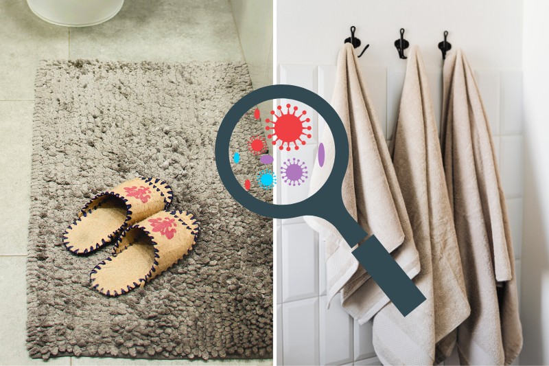 bath mat, towels and bacteria
