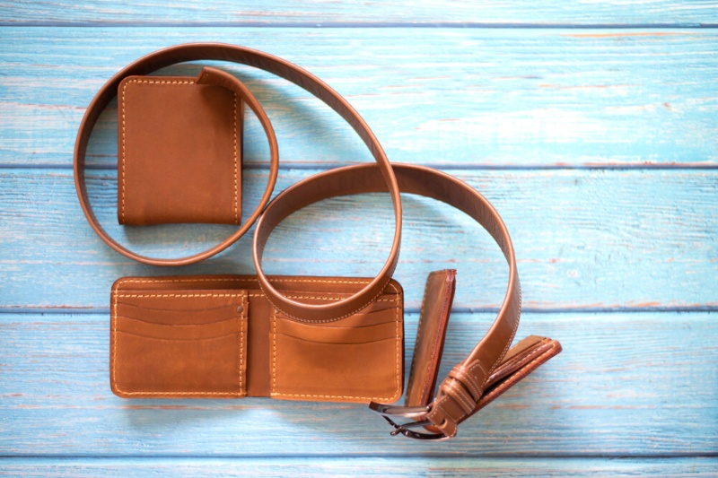 brown nubuck leather wallet and belt
