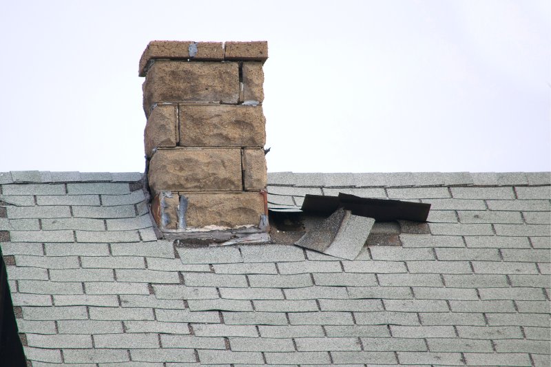 damaged roof flashing around chimney