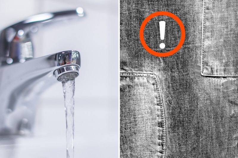 hard water deposits causing white streaks on pants