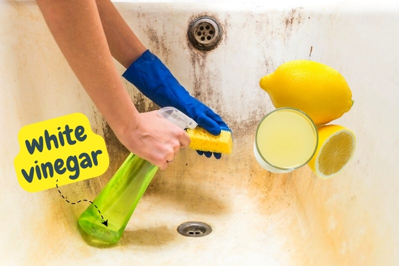 remove bathtub rust stains with lemon juice or vinegar