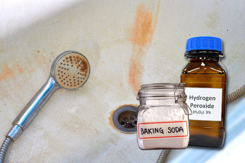 remove rust with hydrogen peroxide and baking soda