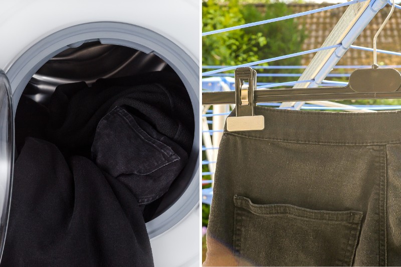 washing and drying black jeans