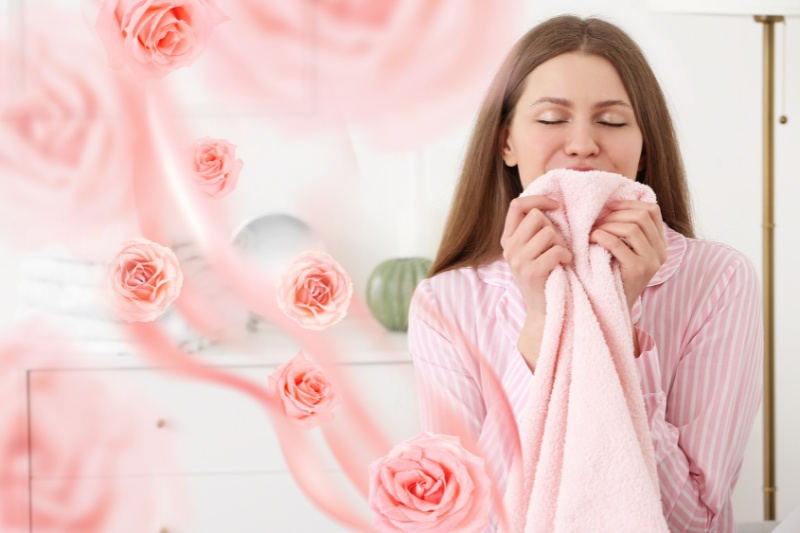 woman smelling laundry