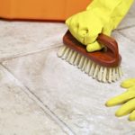 Scrubbing stone floor