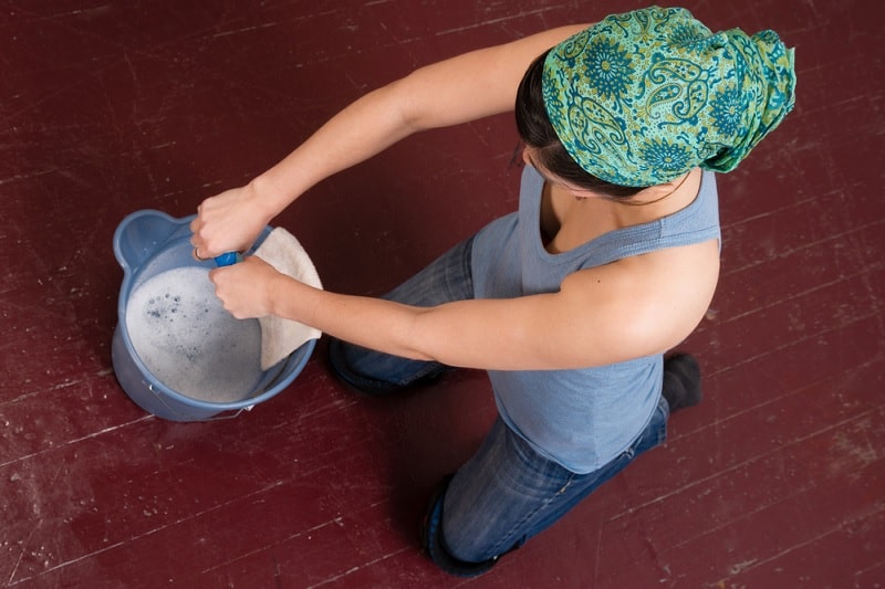 Soapy water for scrubbing the floor