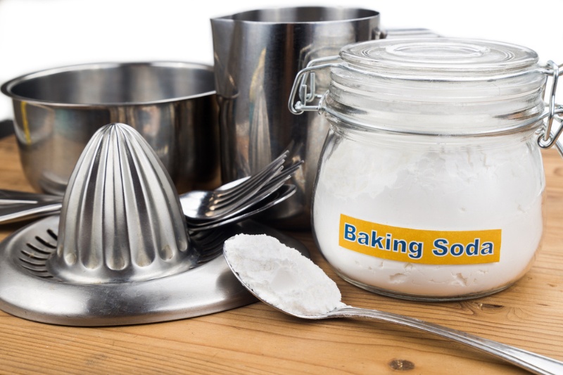 baking soda and silver kitchenware