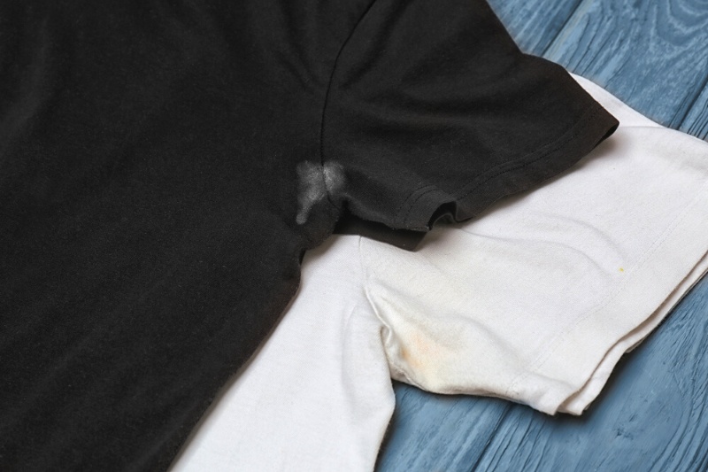 black and white shirts with sweat or deodorant stains