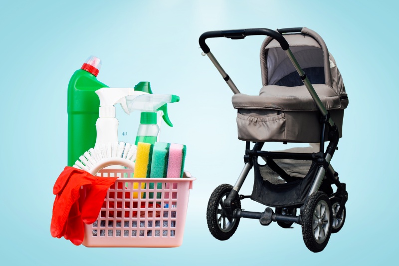 cleaning materials and pram