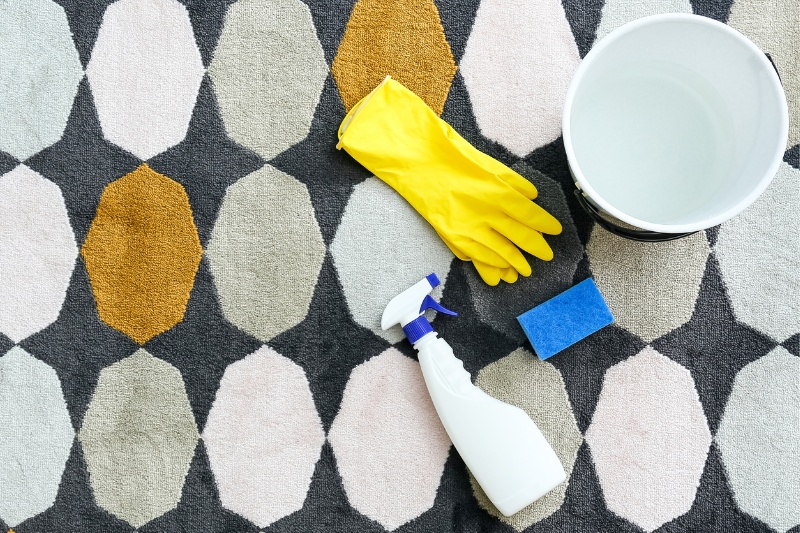 cleaning materials on carpet