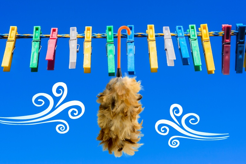 hang feather duster in washing line