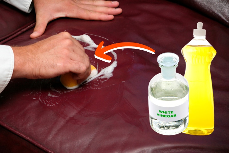 wipe faux leather with white vinegar and washing up liquid