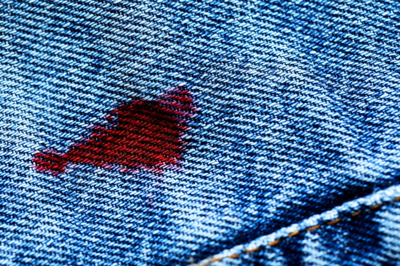 blood on jeans