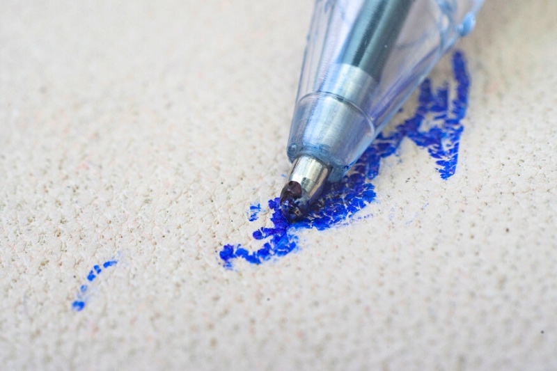 blue ballpen ink stain on carpet