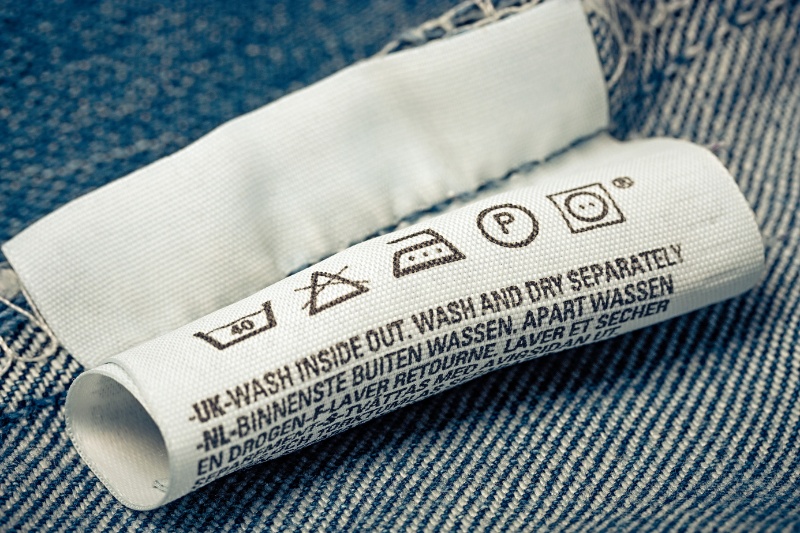 care label on denim jeans