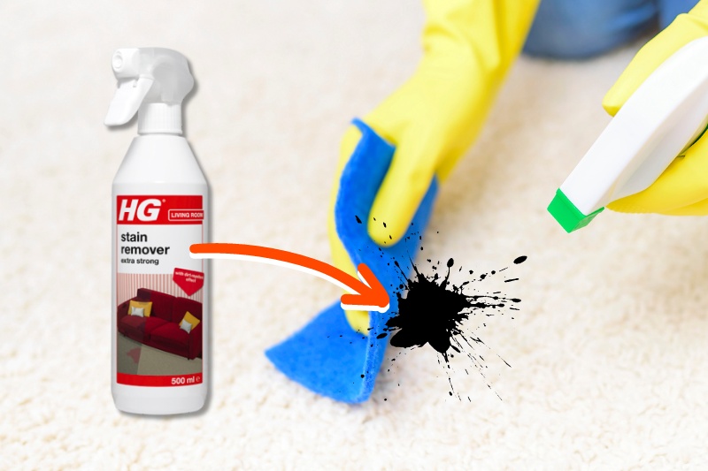 clean ink carpet stain with commercial stain remover spray