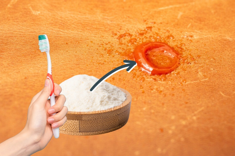 cornflour and toothbrush for leather stains
