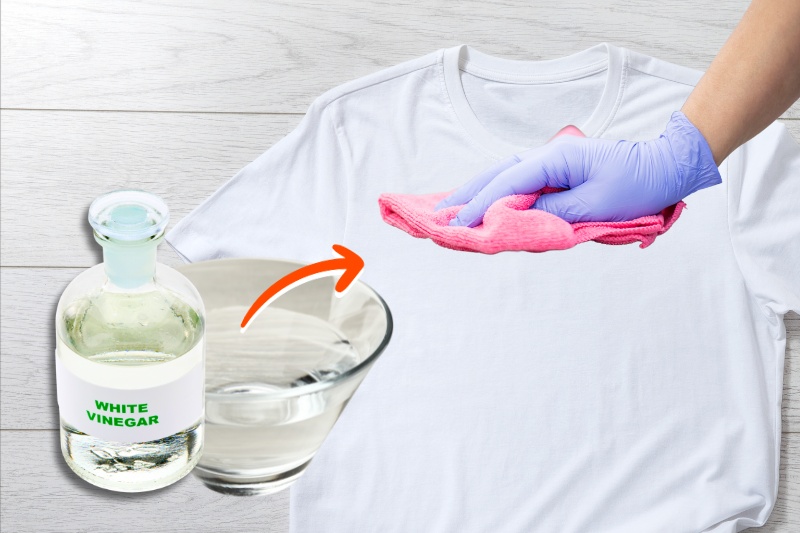 damp shirt using cloth with water and vinegar solution