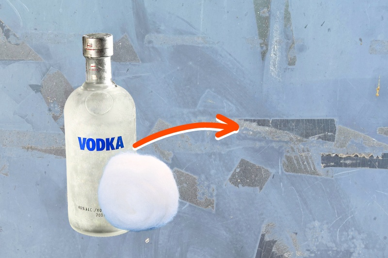 remove sticky residue with vodka and cotton ball